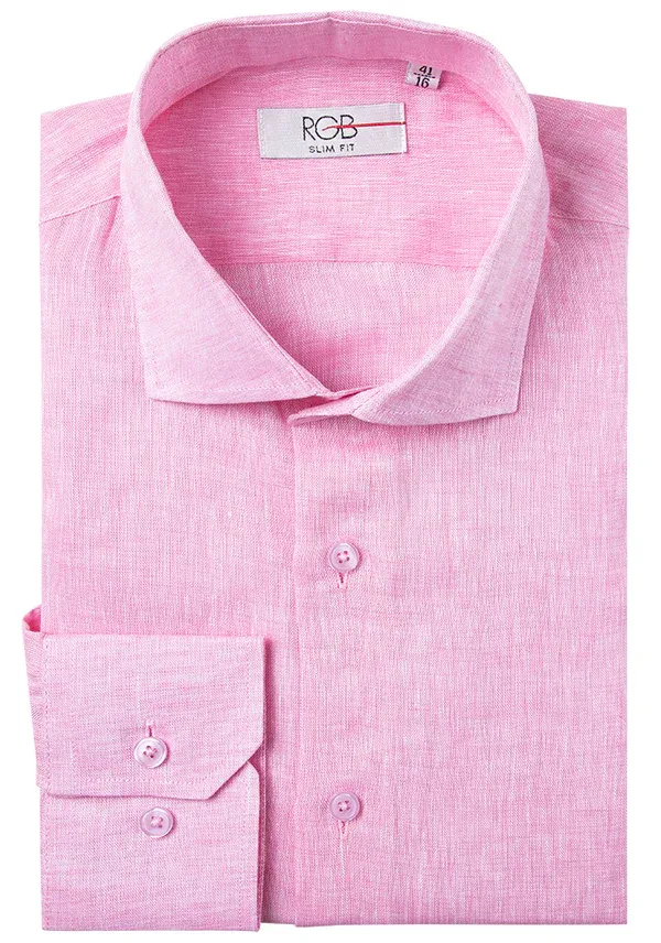Bresciani Clothing Linen Long Sleeve Shirt- Pink PINK