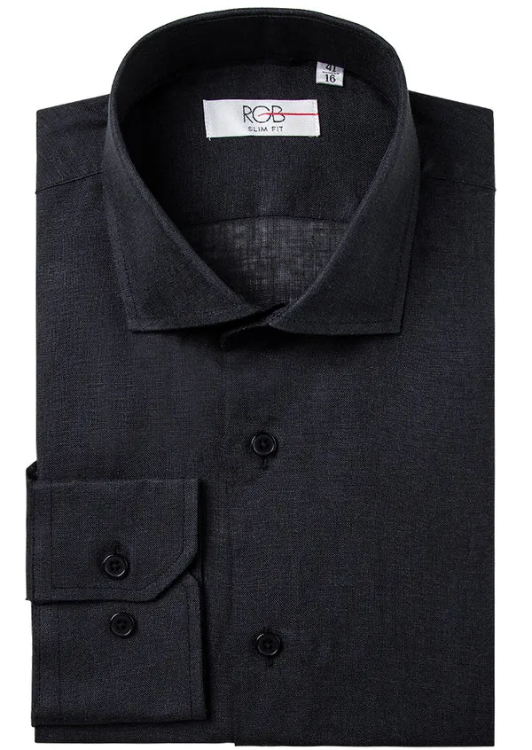 Bresciani Clothing Linen Long Sleeve Shirt- Black BLACK