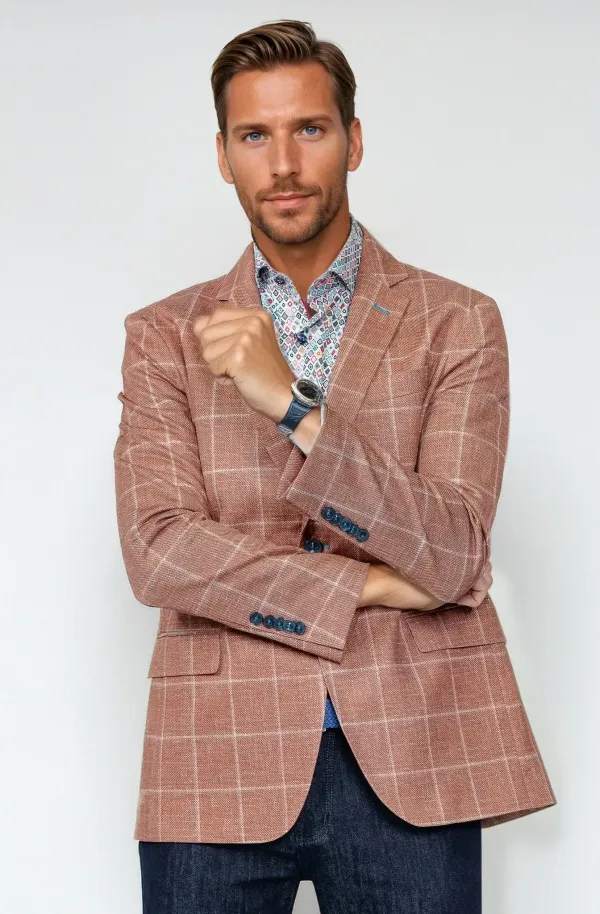 7 Downie St. Portland Windowpane Stretch Blazer- Orange ORANGE