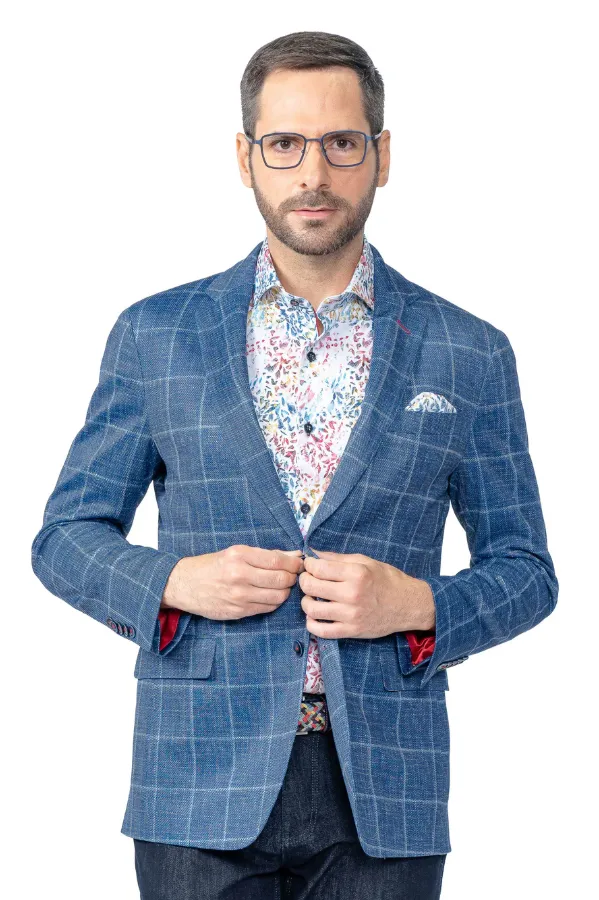 7 Downie St. Portland Windowpane Stretch Blazer- Blue BLUE