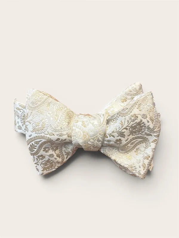CARROT & GIBBS 2 3/4" Paisley Print Italian Silk Bow Tie- Ivory IVORY