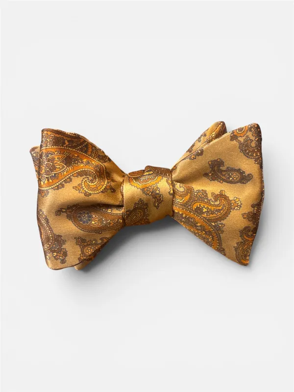 CARROT & GIBBS 2 3/4" Paisley Print Italian Silk Bow Tie- Brown BROWN