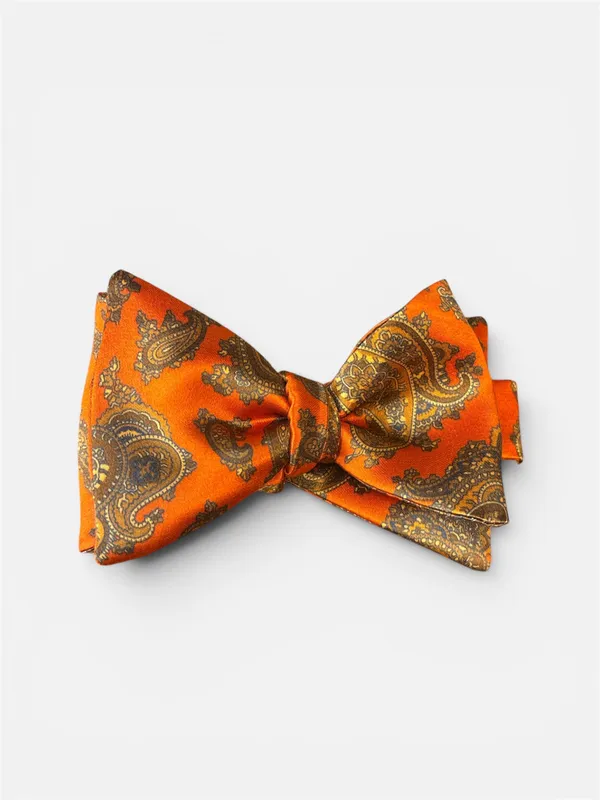 CARROT & GIBBS 2 3/4" Paisley Print Italian Silk Bow Tie- Orange ORANGE