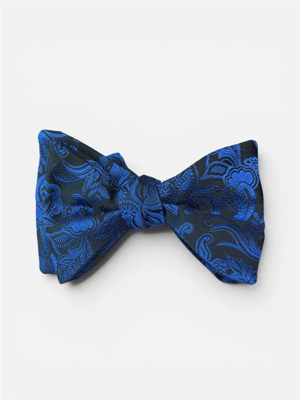 CARROT & GIBBS 3 1/2" Paisley Print Italian Silk Bow Tie- Black/Royal BLACK/ROYAL