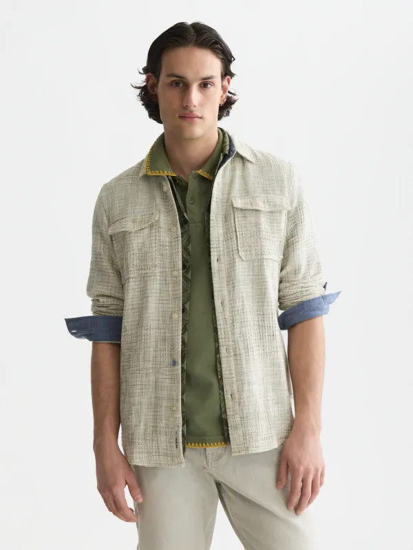 Scotch & Soda Melange Waffle Shirt- Oil Green GREEN