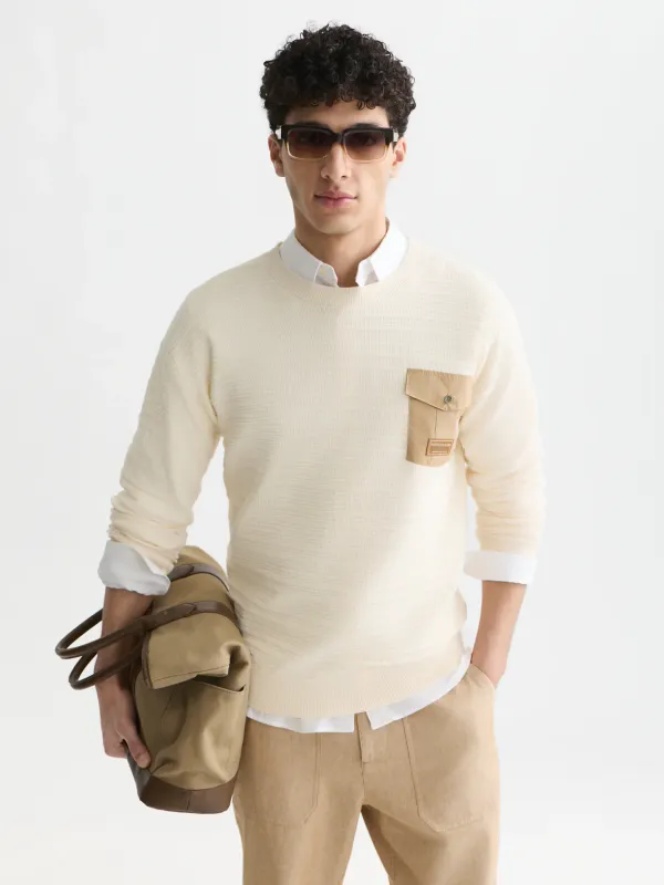 Scotch & Soda Structured Chest Pocket Relaxed Pullover- Eggnog EGGNOG
