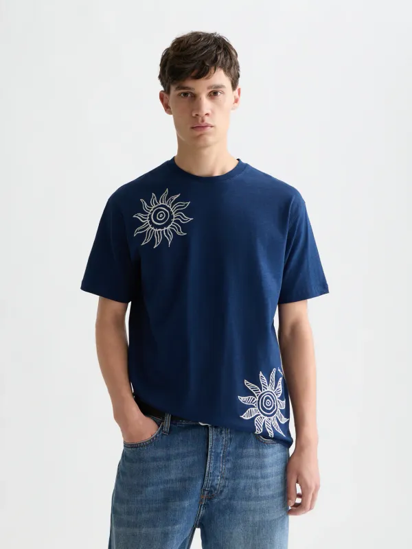 Scotch & Soda Embroidered artwork relaxed T-shirt- Navy NAVY