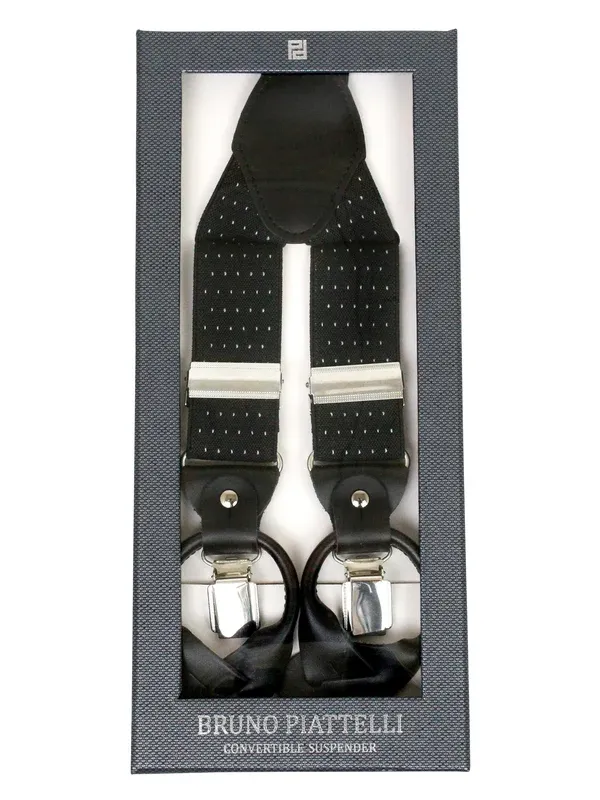 Bruno Piatelli Adjustable Convertible Suspenders - Pin Dot Black Pin Dot Black