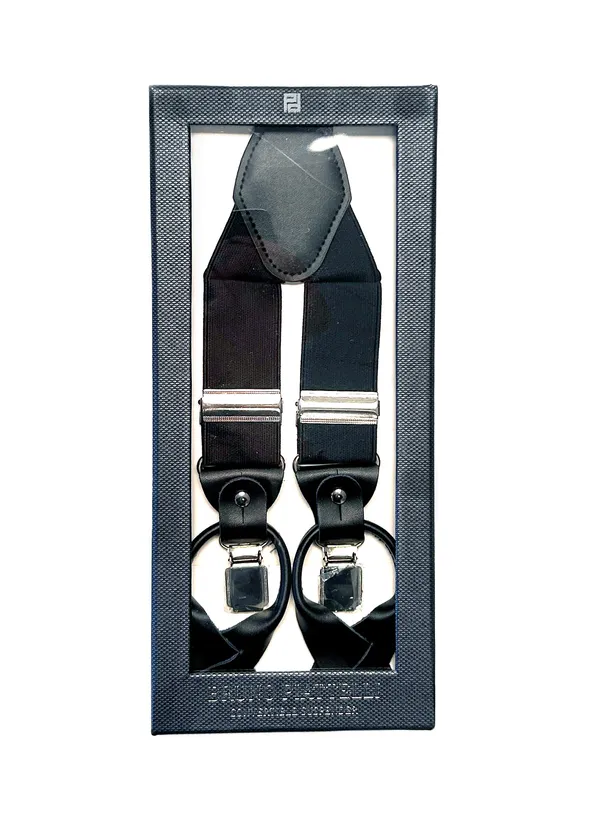 Bruno Piatelli Adjustable Convertable Suspenders- Solid Black BLACK