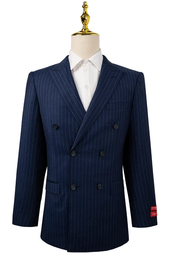 Bresciani Clothing 2 Piece Slim Double Breasted Suit Set- Blue Pin BLUE PIN
