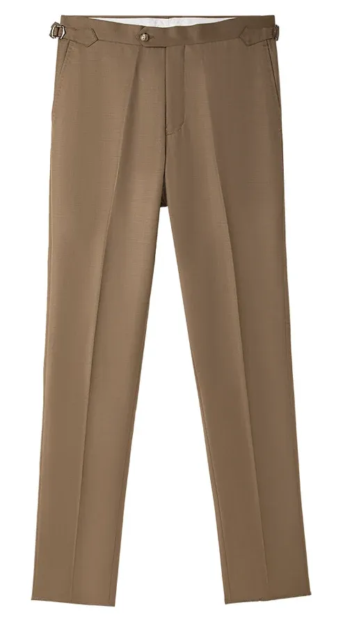 Bresciani Clothing Wool Adjustable Slacks- Light Brown LITE BROWN
