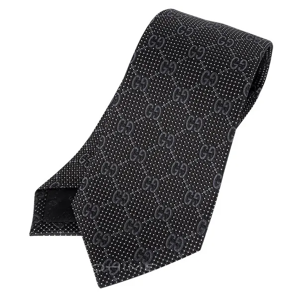 Designer Gucci GG Logo Tie- Black/Silver BLK/SILV