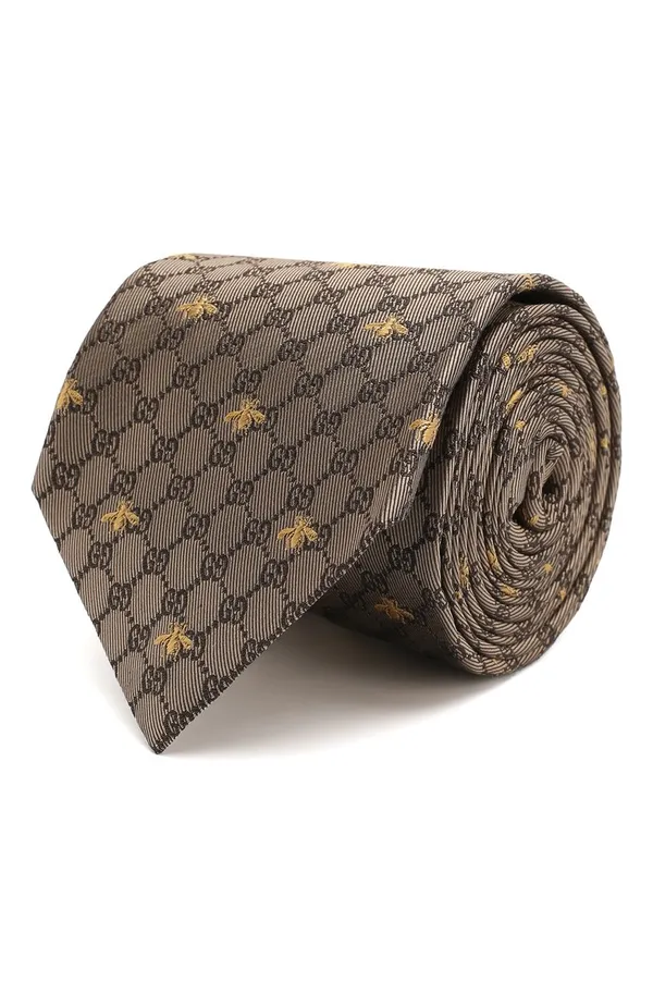 Designer Gucci Bee and Web Silk Jacquard Tie- Gray GRAY