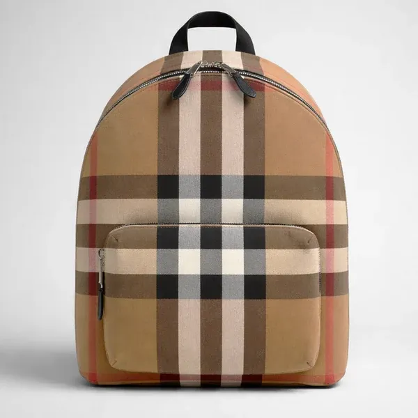 Designer BURBERRY Check Unisex Canvas Backpack- Brown BROWN CHECK