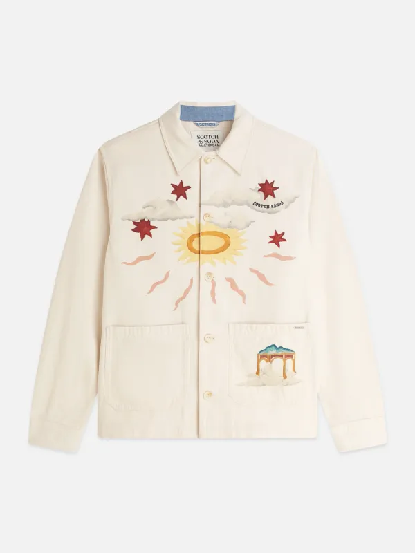 Scotch & Soda Printed Cotton Twill Overshirt- Eggnog EGGNOG