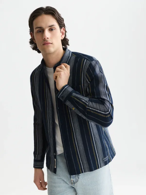 Scotch & Soda Textured Stripe Shirt- Sky SKY