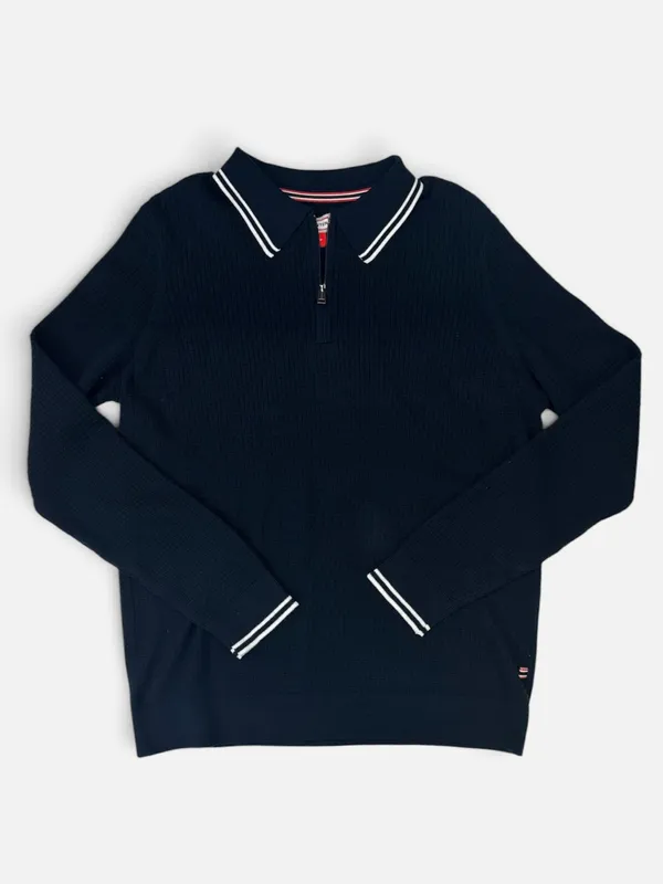 Hunter Waffle Knit Quarter Zip- Navy NAVY
