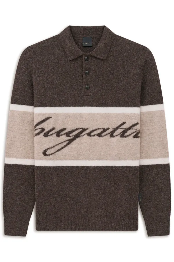 Bugatti Clothing Knitted polo shirt with alpaca content- Brown BROWN