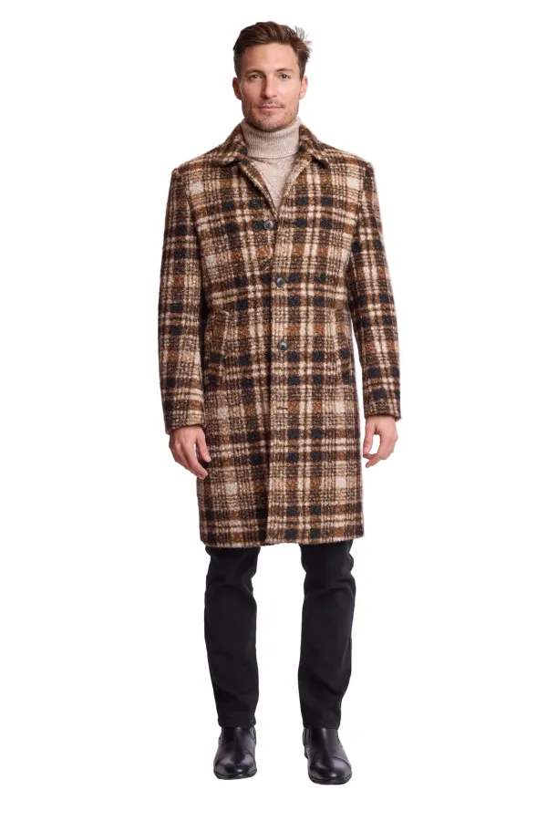PAISLEY & GRAY Slash Pocket Overcoat - slim - Chocolate Swirl Check CHOCOLATE