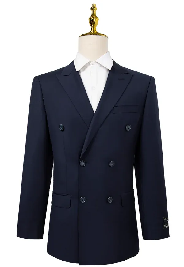 Bresciani Clothing Double Breasted Slim Fit Suit- Navy NAVY