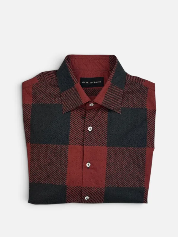 Gabriele Pasini Plaid Cotton Button Up Shirt- Red/Black RED/BLK