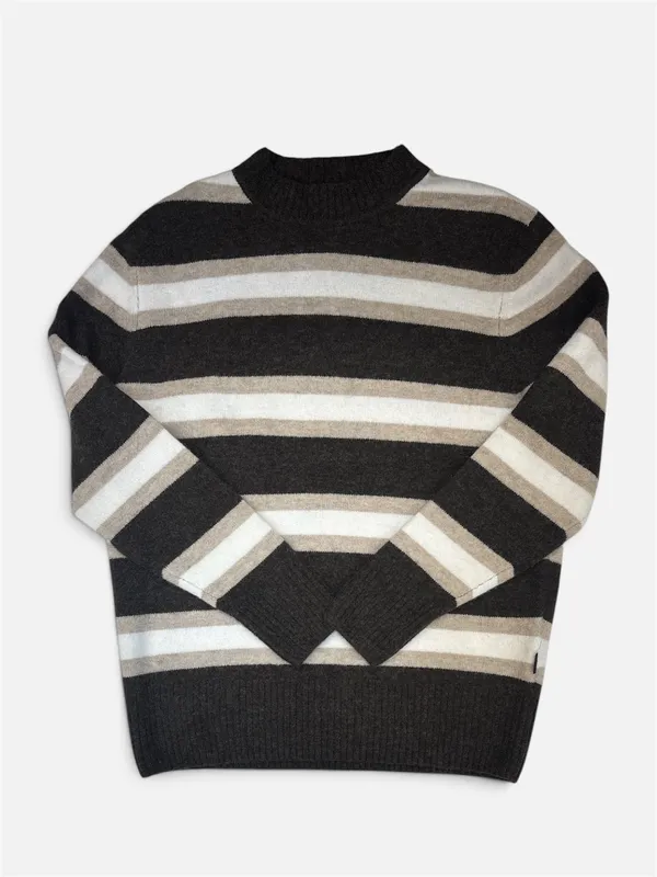 Bugatti Clothing Wool Blend Striped Sweater- Brown BROWN