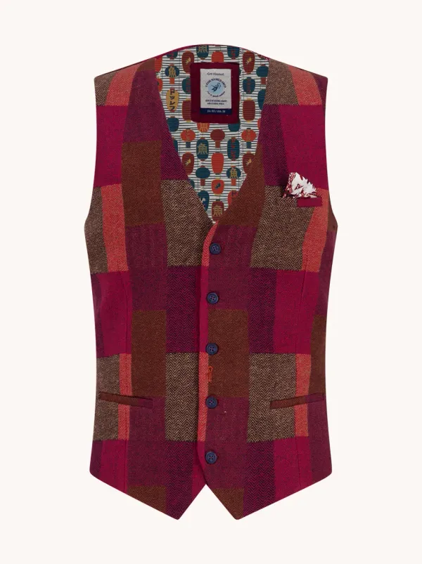 A Fish Named Fred Waistcoat Bold Check- Burgundy BURG
