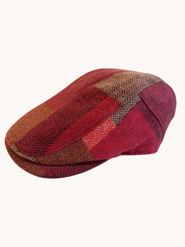 A Fish Named Fred Flatcap bold check- Burgundy BURG