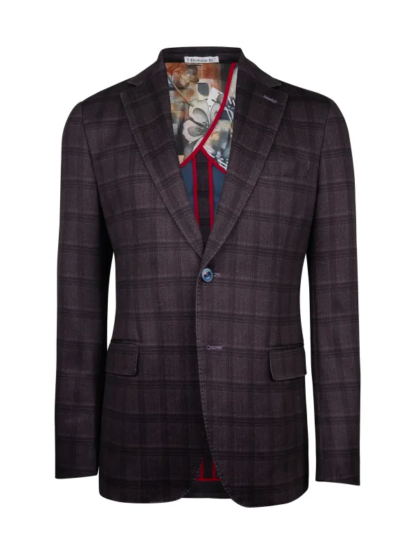 7 Downie St. Hillsboro Bordo Windowpane Cotton Knit Sport Coat- Purple PURPLE
