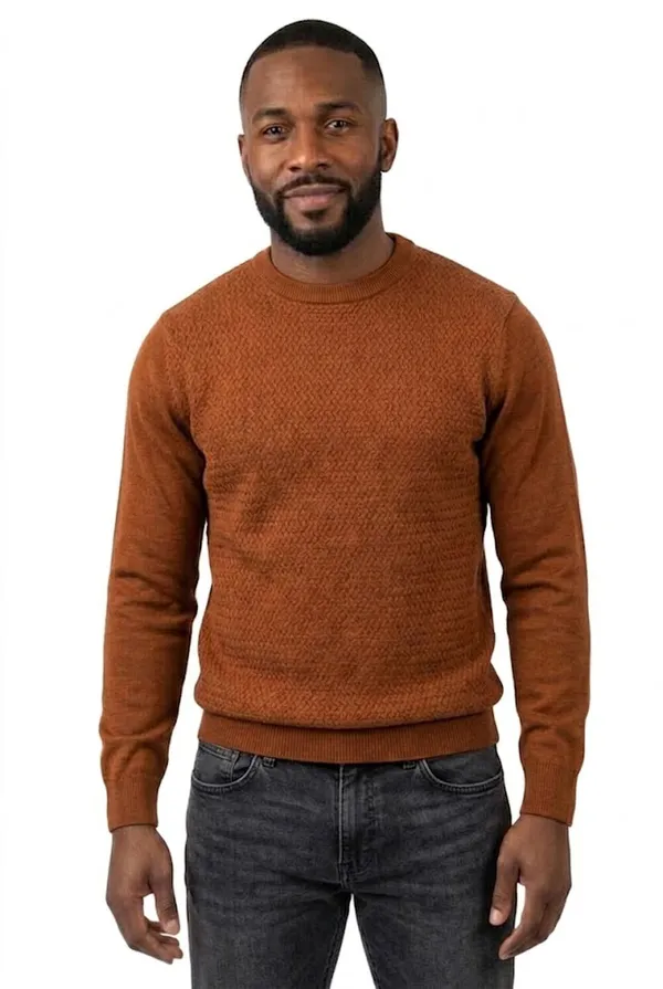 Cigar Couture Basketweave Crew Neck Sweater- Copper COPPER