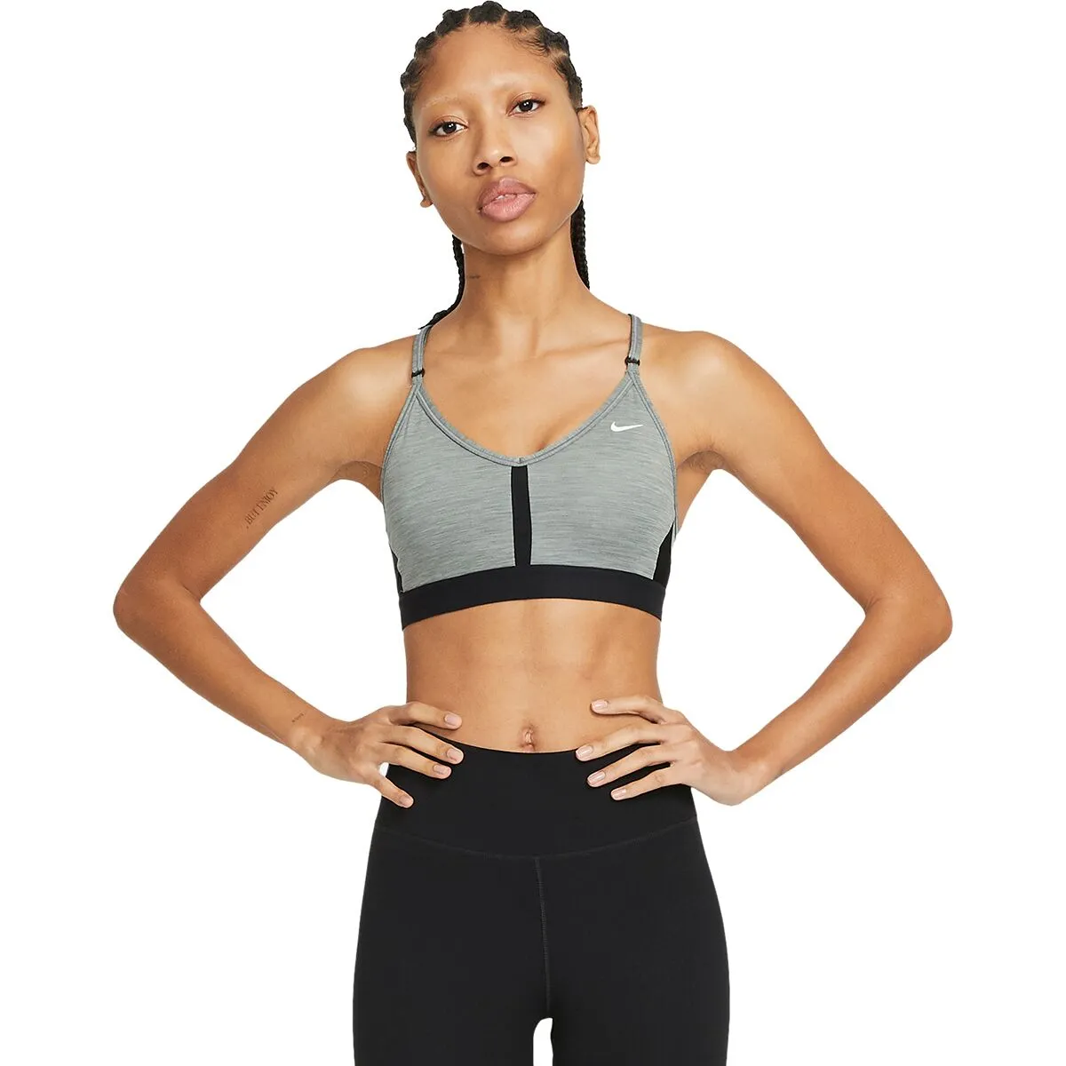 Nike WOMEN S NIKE INDY V NECK BRA SMOKE GREY WHITE