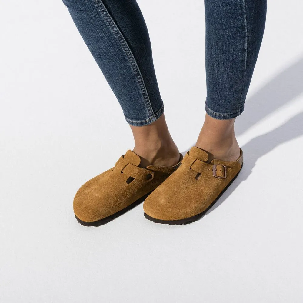 Birkenstock Boston Soft Footbed Suede Leather (Narrow Width) Mink