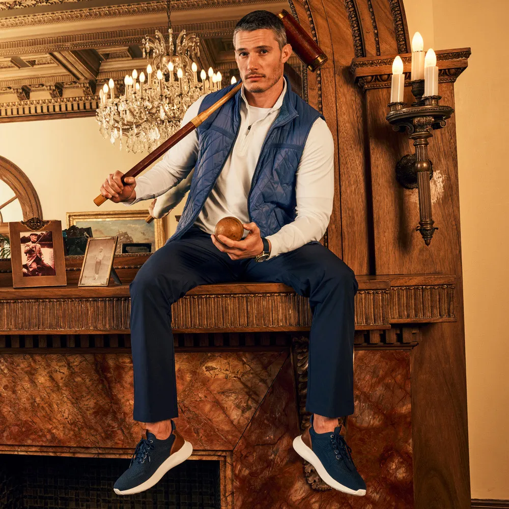 Johnston & Murphy Men's Amherst 2.0 Knit Plain Toe Navy Heathered Knit