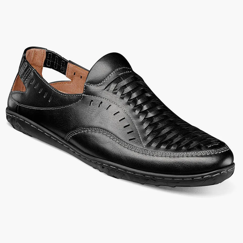 Stacy Adams Men's Ibiza Woven Vamp Moc Toe Slip On Black