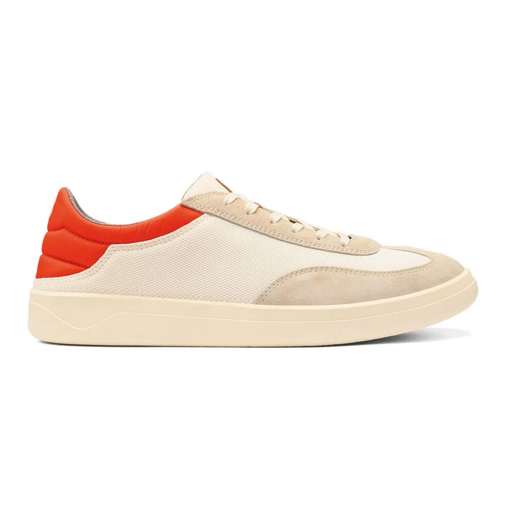 OluKai Punini Mens Sneakers White Orange Leather Suede Lace 