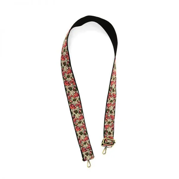 Joy Susan Guitar Strap Coral / Green Floral Embroidered