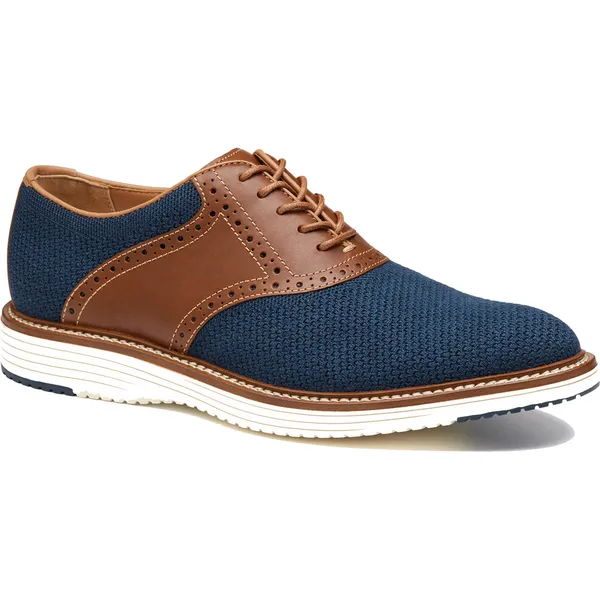 Johnston & Murphy Men's Upton Knit Saddle Navy Knit / Tan Full Grain