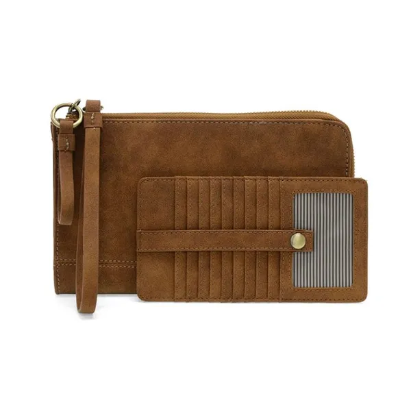 Joy Susan Faux Suede Karina Wristlet & Wallet Walnut