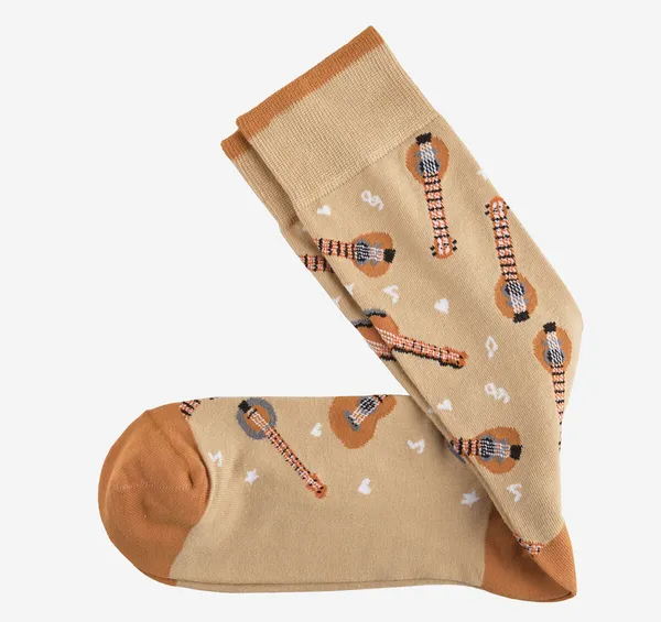 Johnston & Murphy Novelty Guitar Socks Khaki Banjo