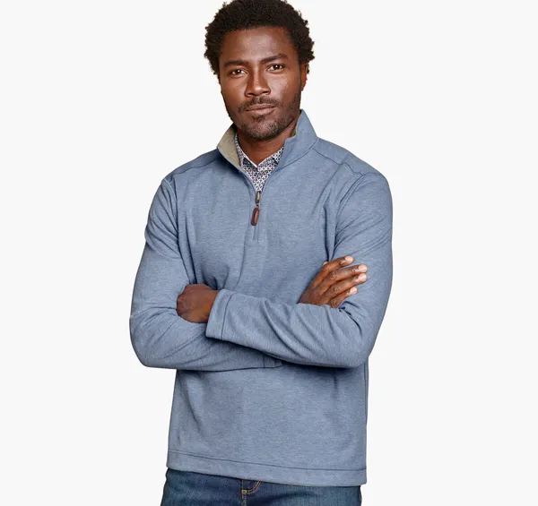 Johnston & Murphy Icon Reversible Quarter-Zip Light Blue/Taupe