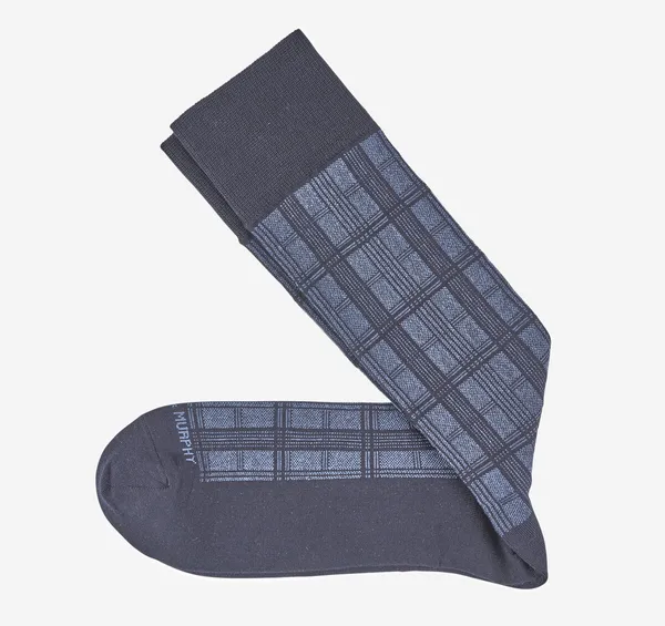 Johnston & Murphy Patterned Dress Socks Navy Windowpane