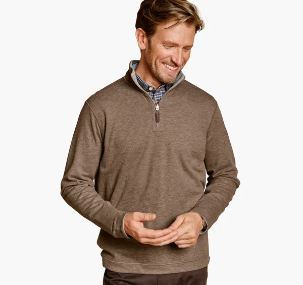 Johnston & Murphy Icon Reversible Quarter-Zip Oatmeal/Light Gray