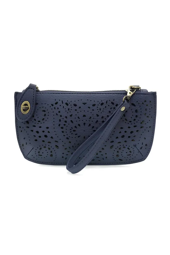 Joy Susan Lazer Cut Eyelet Mini Wristlet Crossbody Clutch Denim