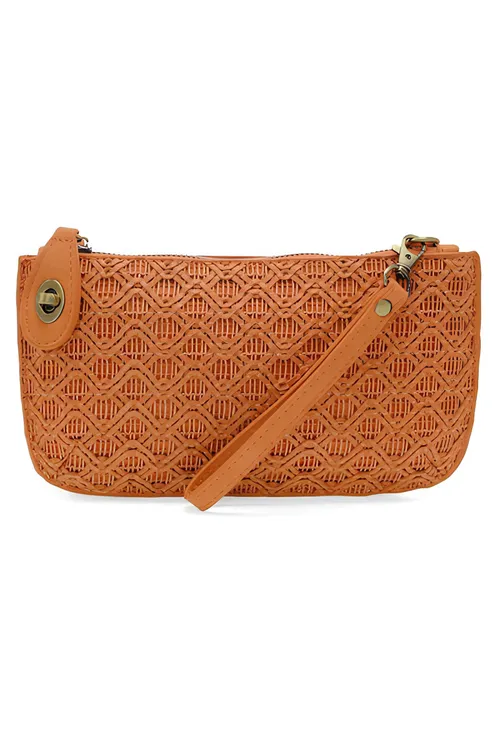 Joy Susan Lattice Woven Mini Crossbody Wristlet Clutch Orange
