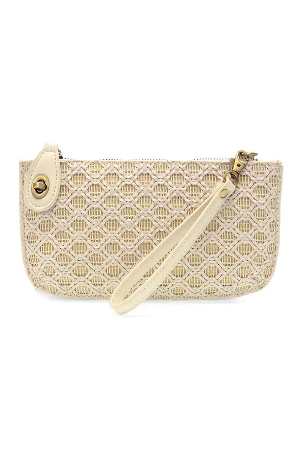 Joy Susan Lattice Woven Mini Crossbody Wristlet Clutch Cream