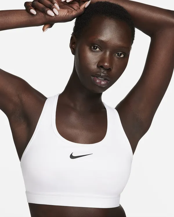 Nike Women's Swoosh Medium Support Padded Sports Bra White/Stone Mauve/Black