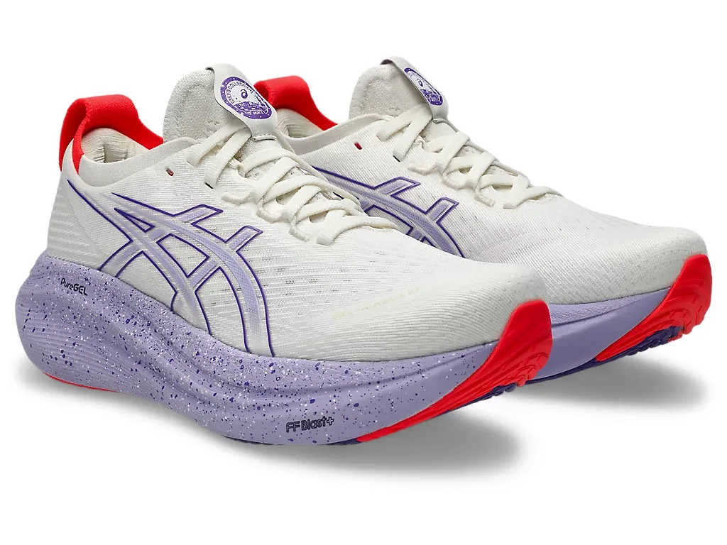 ASICS WOMENS GEL NIMBUS 27 CREAM/EDO PURPLE