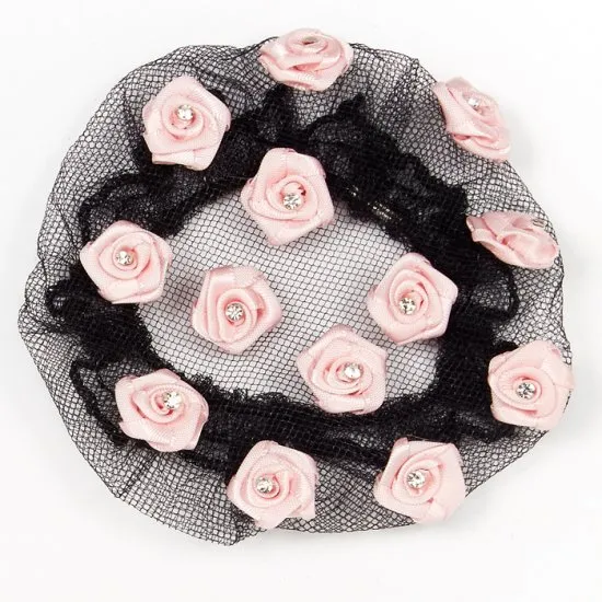 Dasha Designs Satin Roses With Stones Bun Cover Black