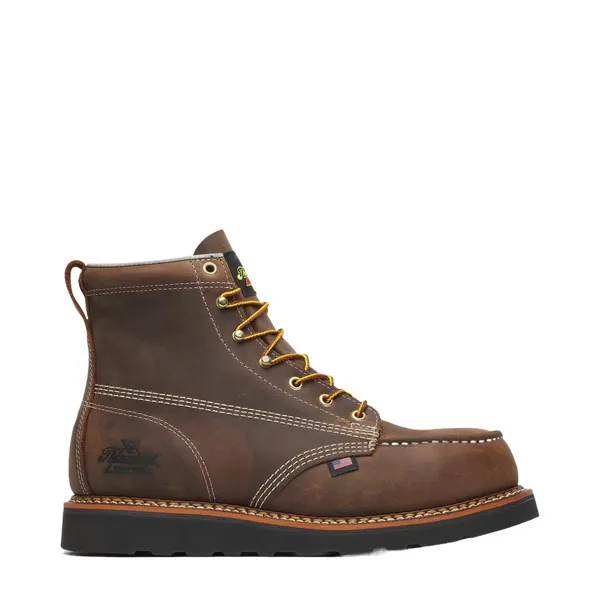 Thorogood Men's American Heritage – 6" Crazy Horse Safety Toe – Moc Toe Black MAXWear Wedge CRAZY HORSE
