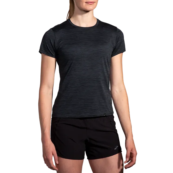 Brooks Women's Luxe Short Sleeve Htr Deep Black